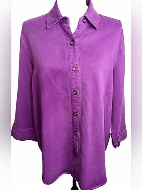 Pulp Women 3/4 sleeve tencel button-down Shirt Blouse Purple Fuchsia EUC Size L
